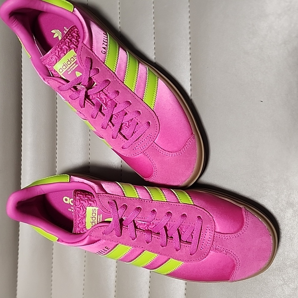 ADIDAS GAZELLE Bold Platform Sneakers W 10 11 RARE Pink Green Satin Trainers Gum - Picture 15 of 16